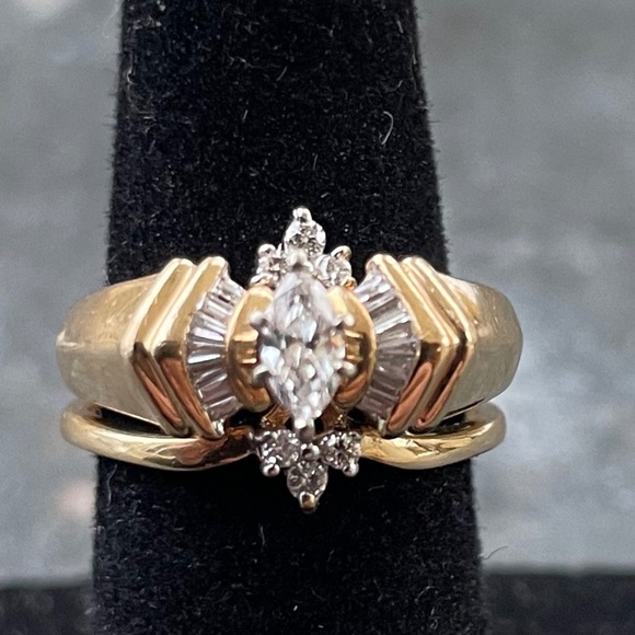 14k Gold and Diamonds Two-Ring Puzzle Stack Set, Size 4-4.5 - Picture 1 of 5